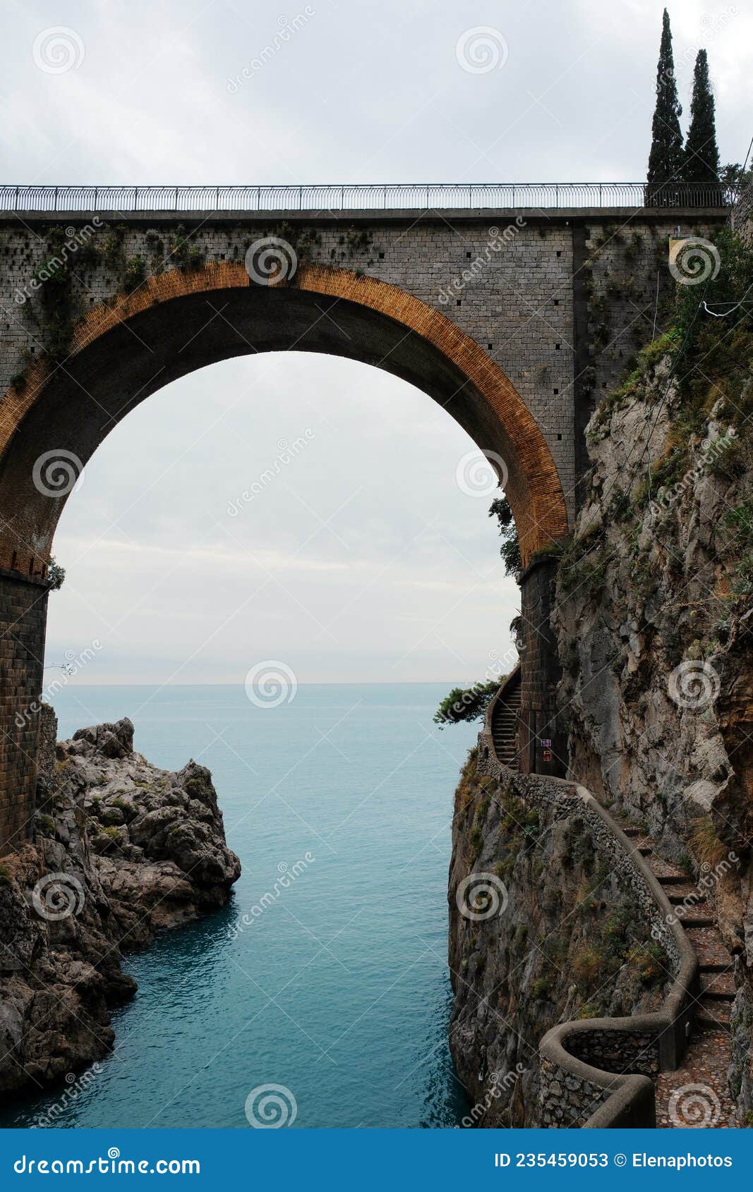 fiordo di furore bridge and mediterranean sea on amalfi coast, italy