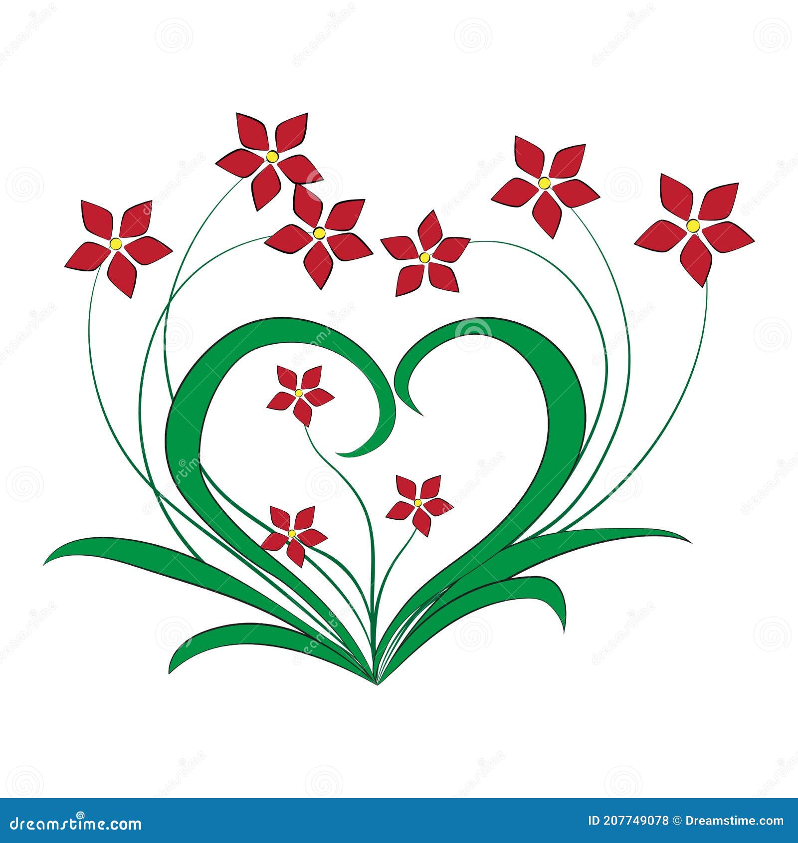 Fiore Con Foglie a Forma Di Cuore. Illustrazione Vettoriale - Illustrazione  di amore, fascino: 207749078