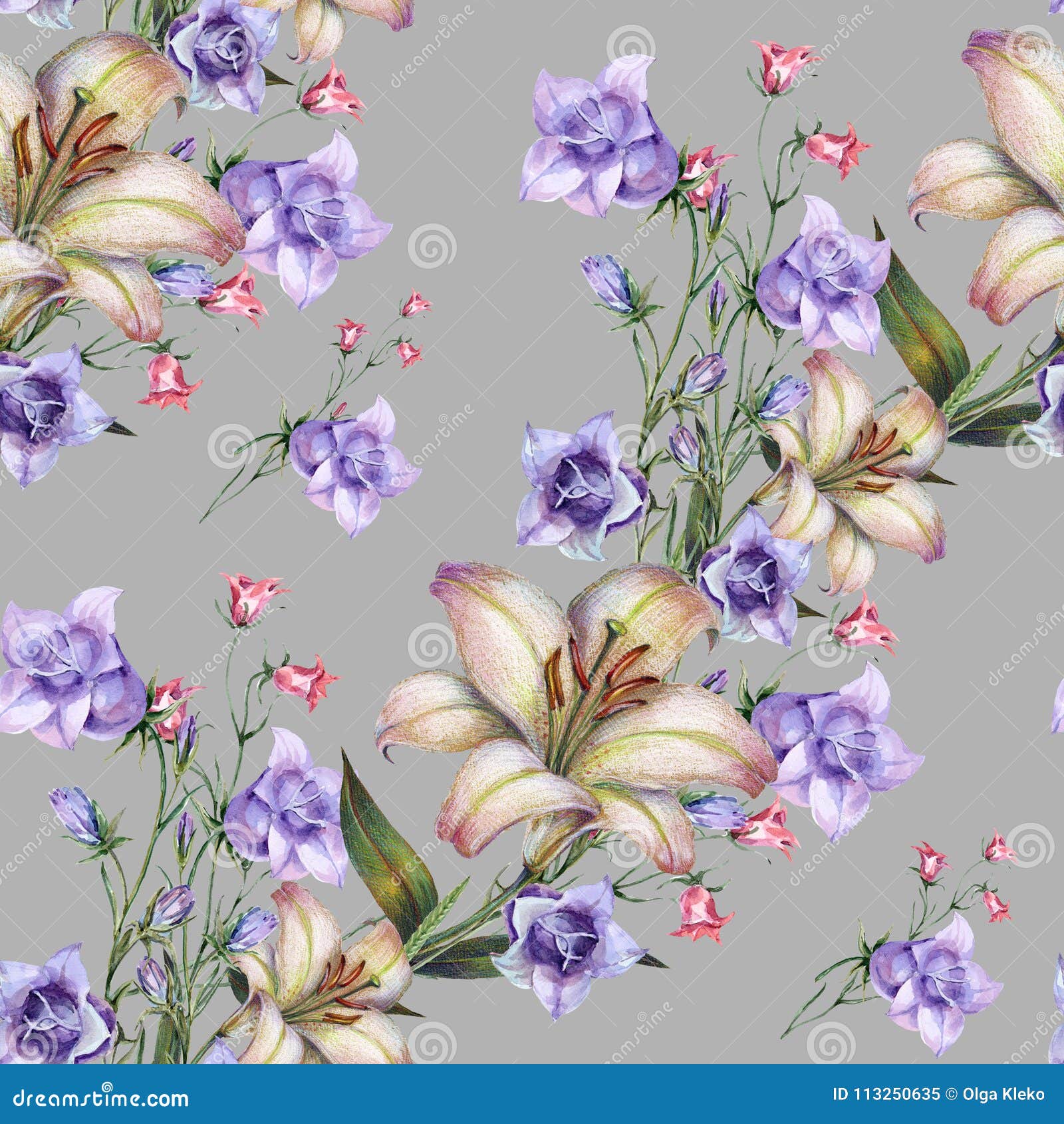 Fiori Del Campo Del Mazzo Dell Acquerello Modello Senza Cuciture Del Lavoro Manuale Su Gray Background Illustrazione Di Stock Illustrazione Di Fiore Floreale
