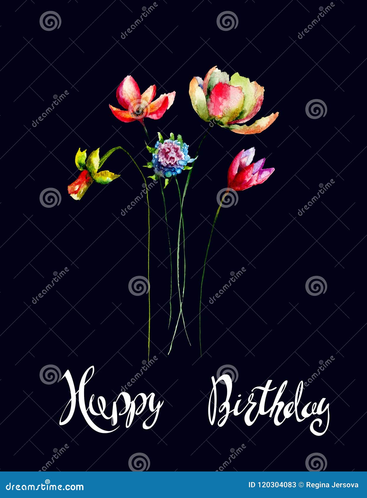 Fiori Originali Con Il Buon Compleanno Di Titolo Illustrazione Di Stock Illustrazione Di Filiale Fiore