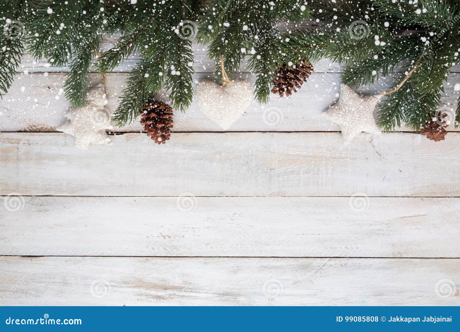 Fir Leaves and Pine Cones Decorating Rustic Elements on White Wood ...