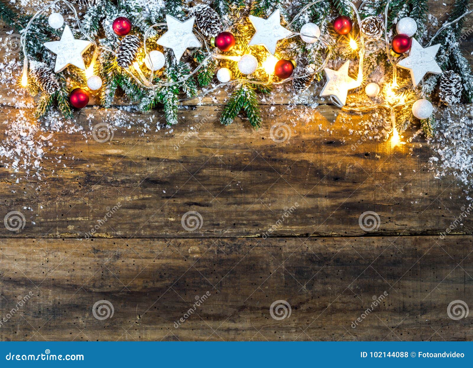 Christmas Background with Traditional Decoration and Festive Lights ...