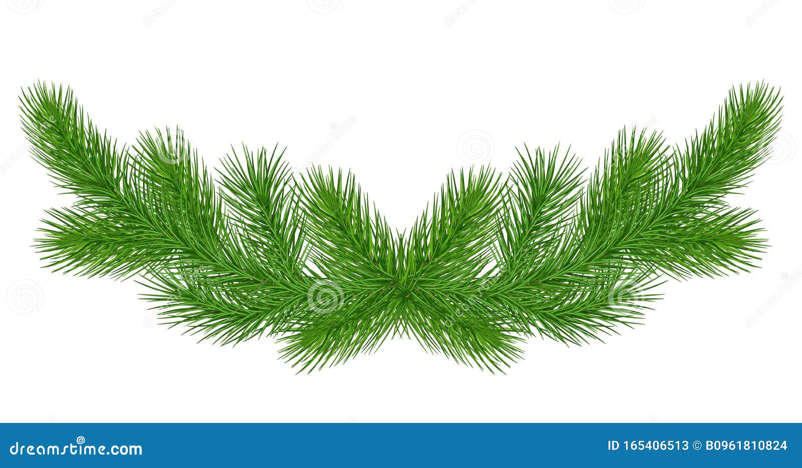 A long garland of pine branches. Pine frame. Holiday winter decorations.  Vector. epc10 Stock Vector