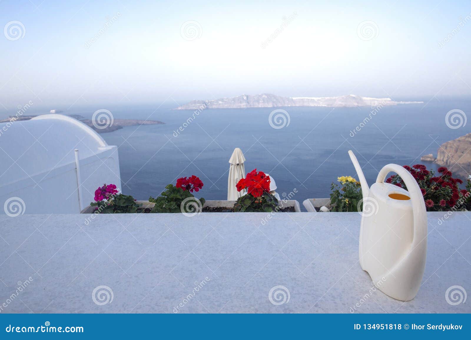 fira panoramic view. thira panoramic sea view. greece santorini island in cyclades. - immagine