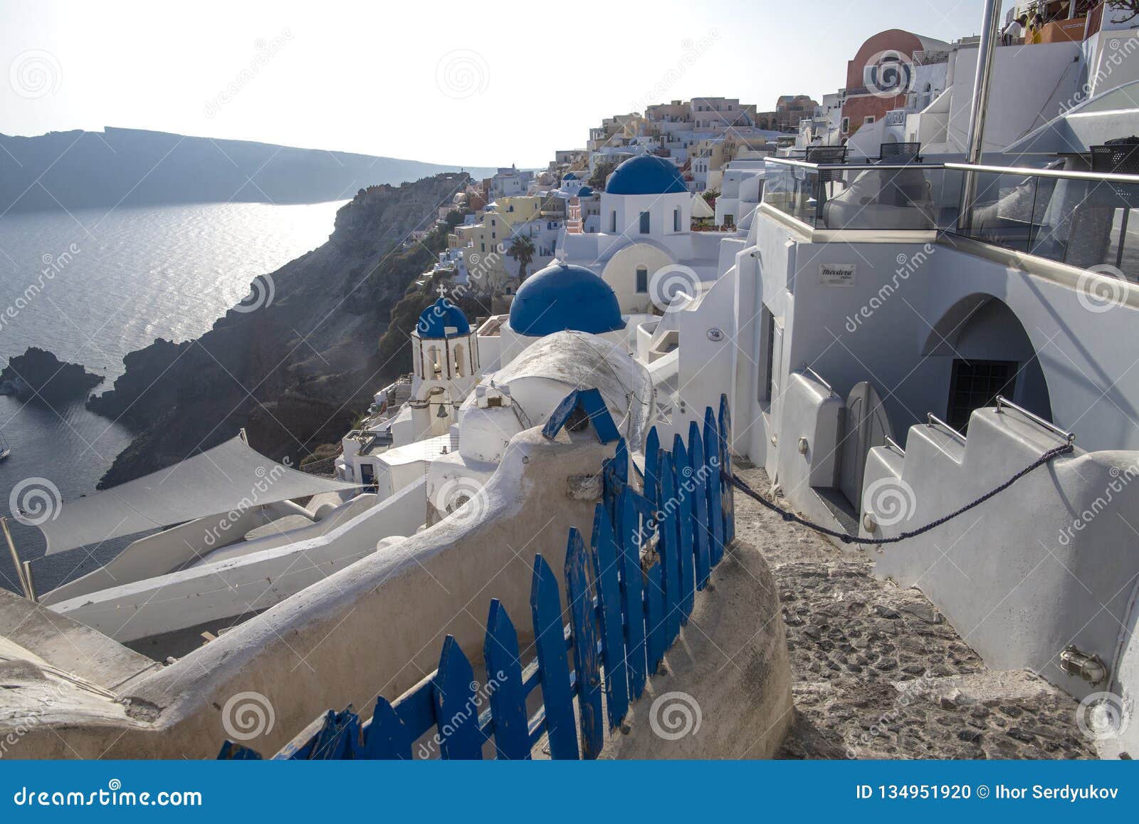 fira panoramic view. thira panoramic sea view. greece santorini island in cyclades. - immagine