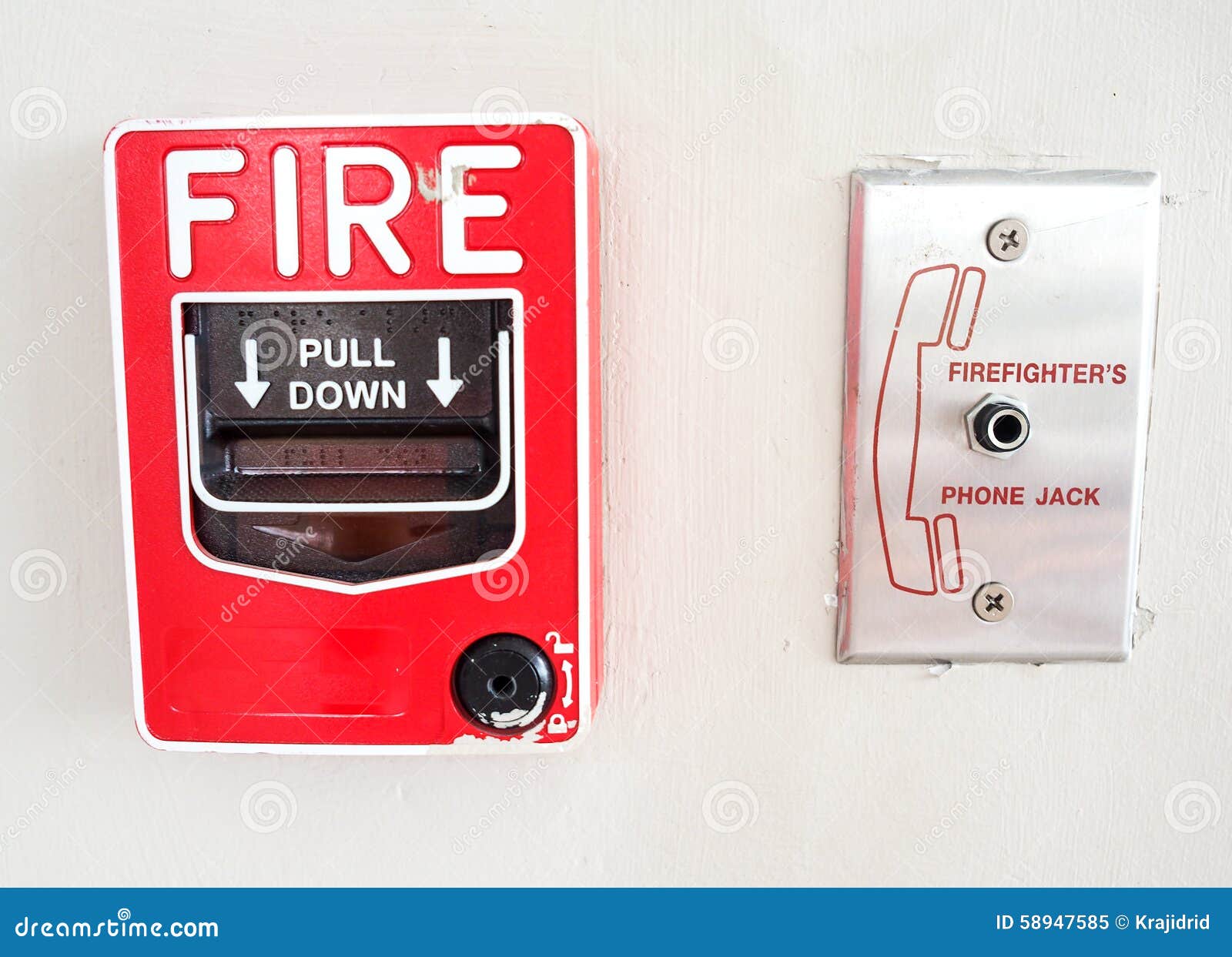 Fire alarm switch on wall stock image. Image of burn 58947585