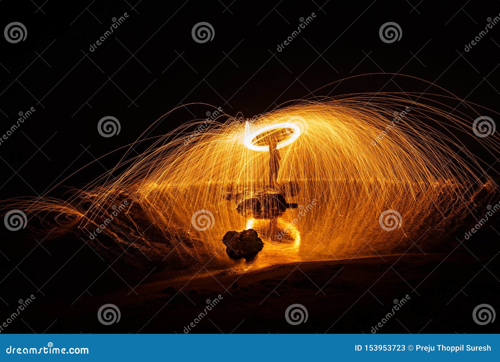 Fire Ball Long Exposure Using Steel Wool at Night Stock Image Image