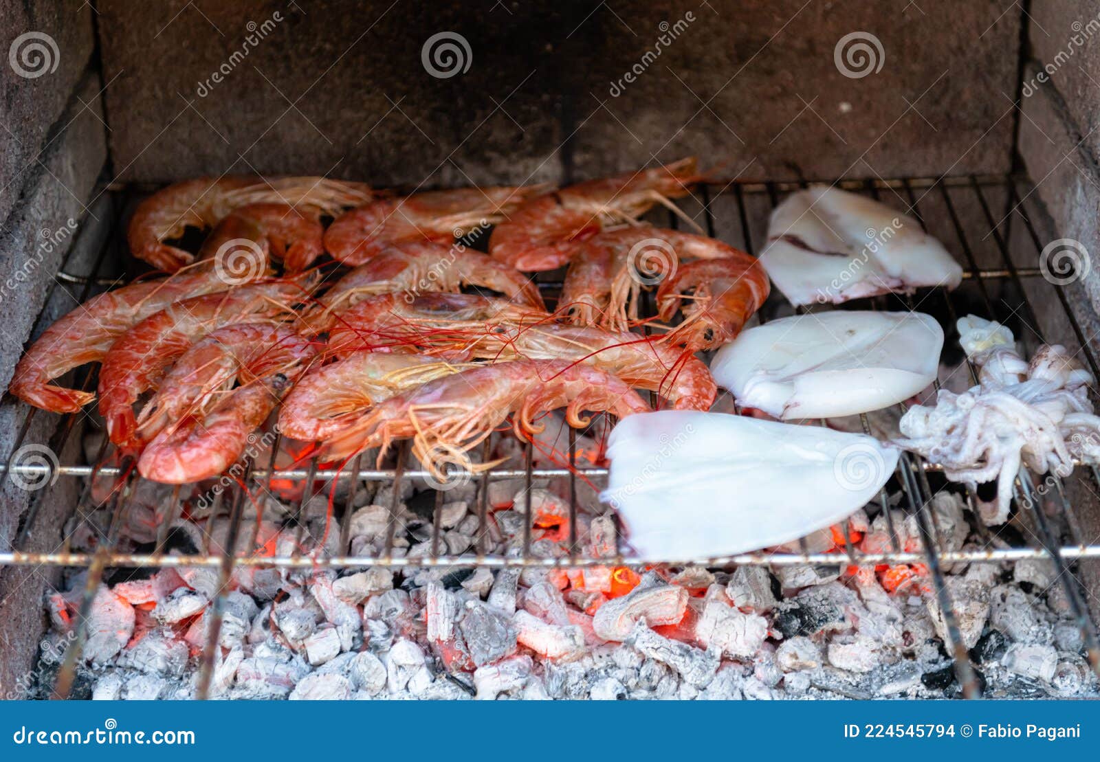 Fire Bbq Cooking Mixed Seafood Detail Stock Photo Image of people