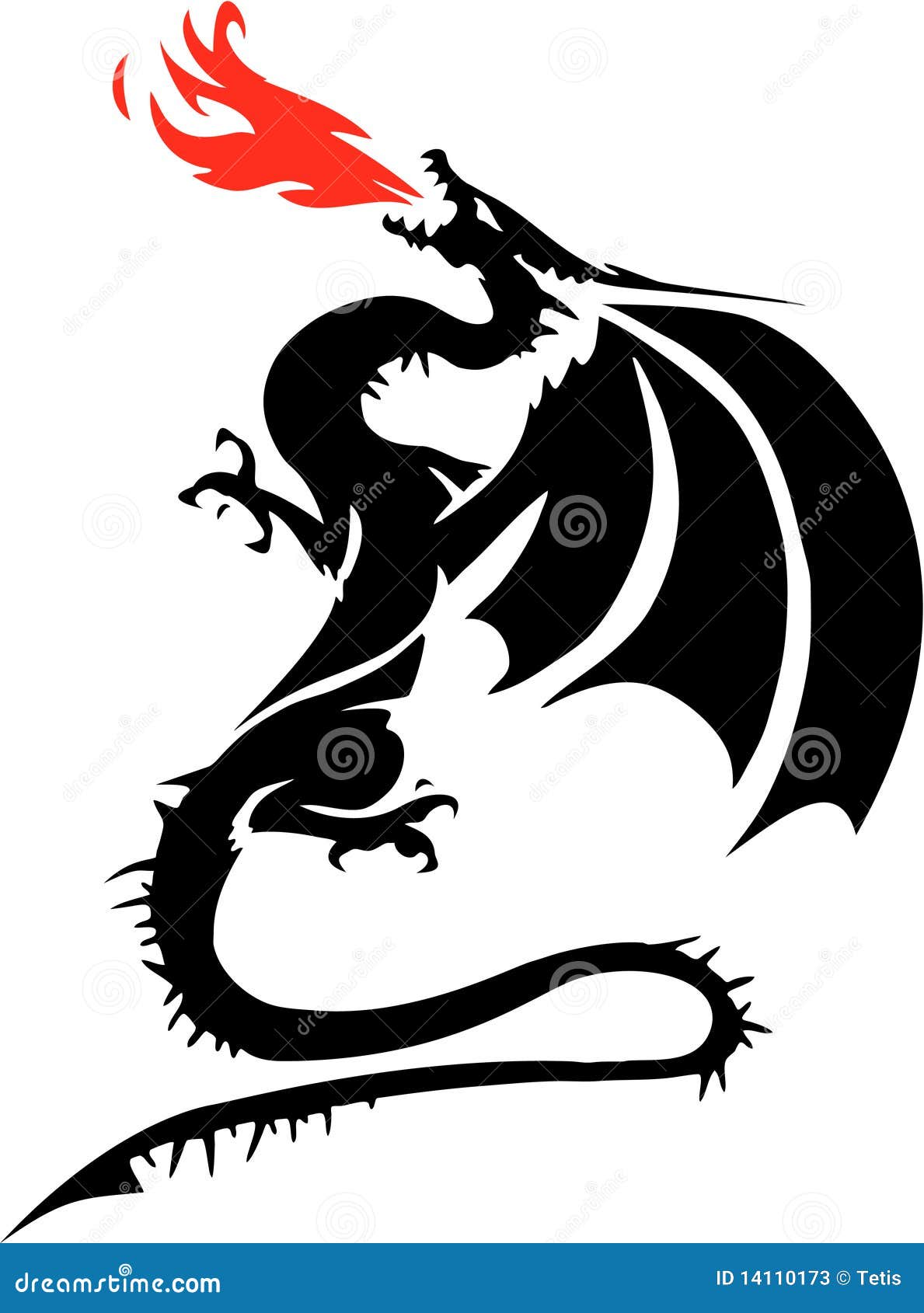 Fire breathing dragon stock vector. Illustration of silhouette - 14110173