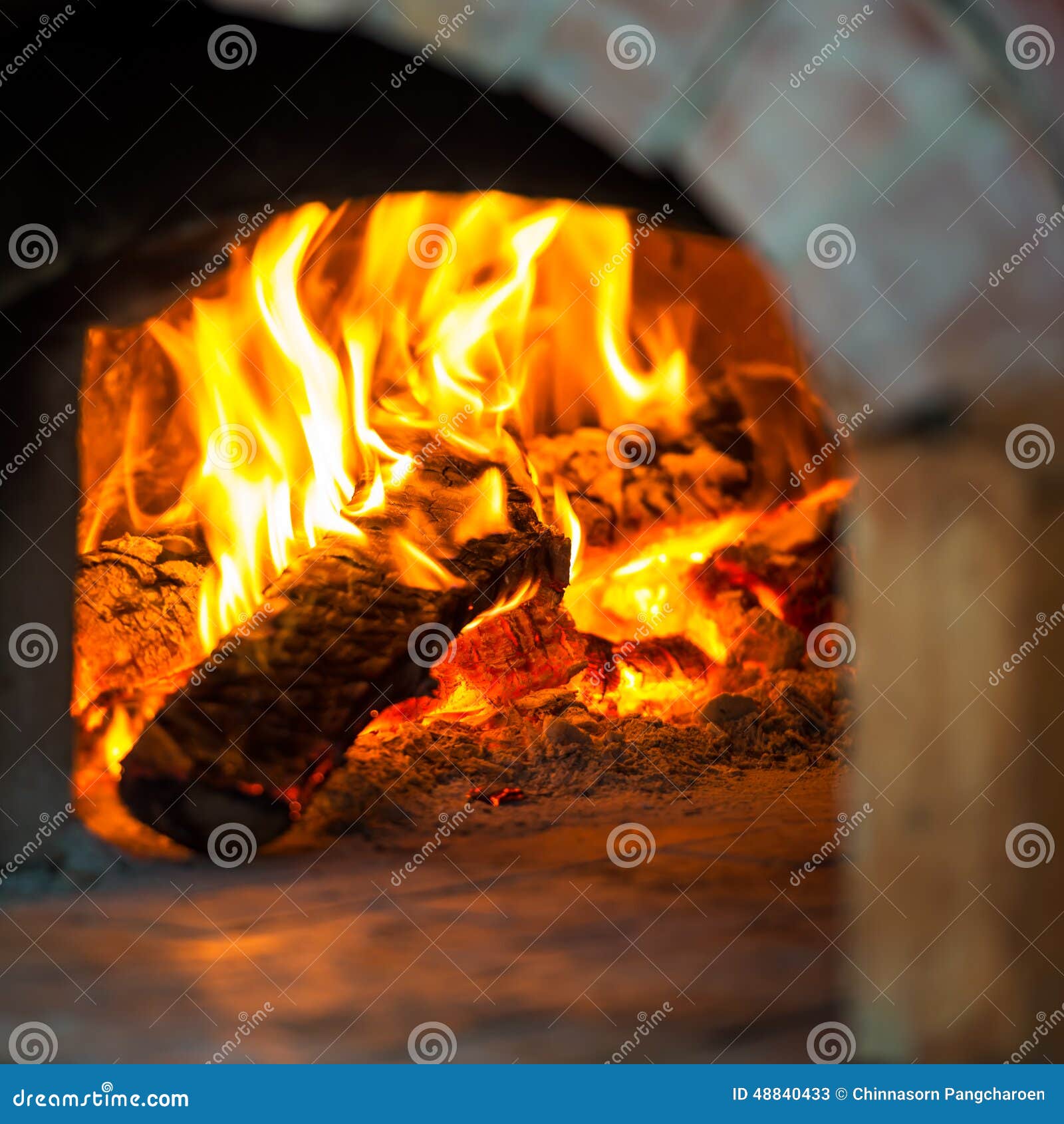 Fire in brick oven stock image. Image of fireplace, fire 48840433