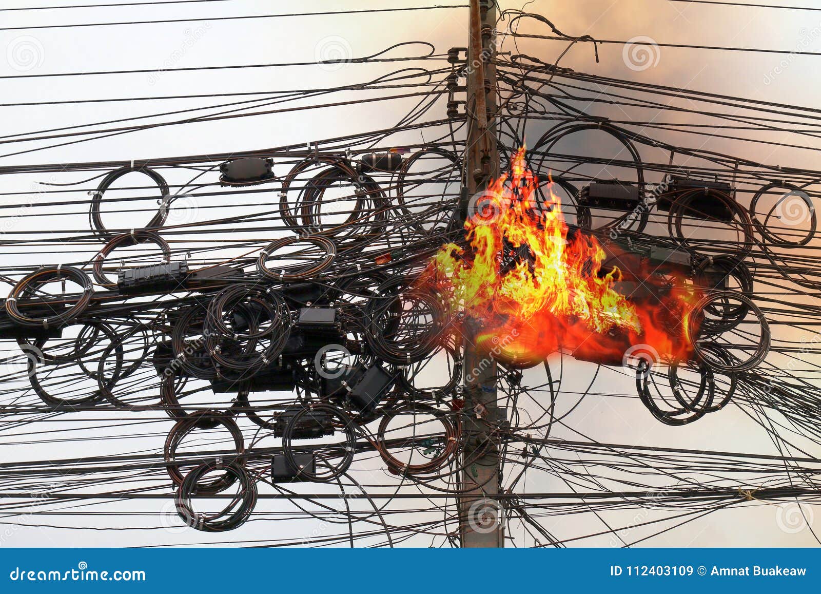 fire burning high voltage cables power, danger wire tangle cord electrical energy