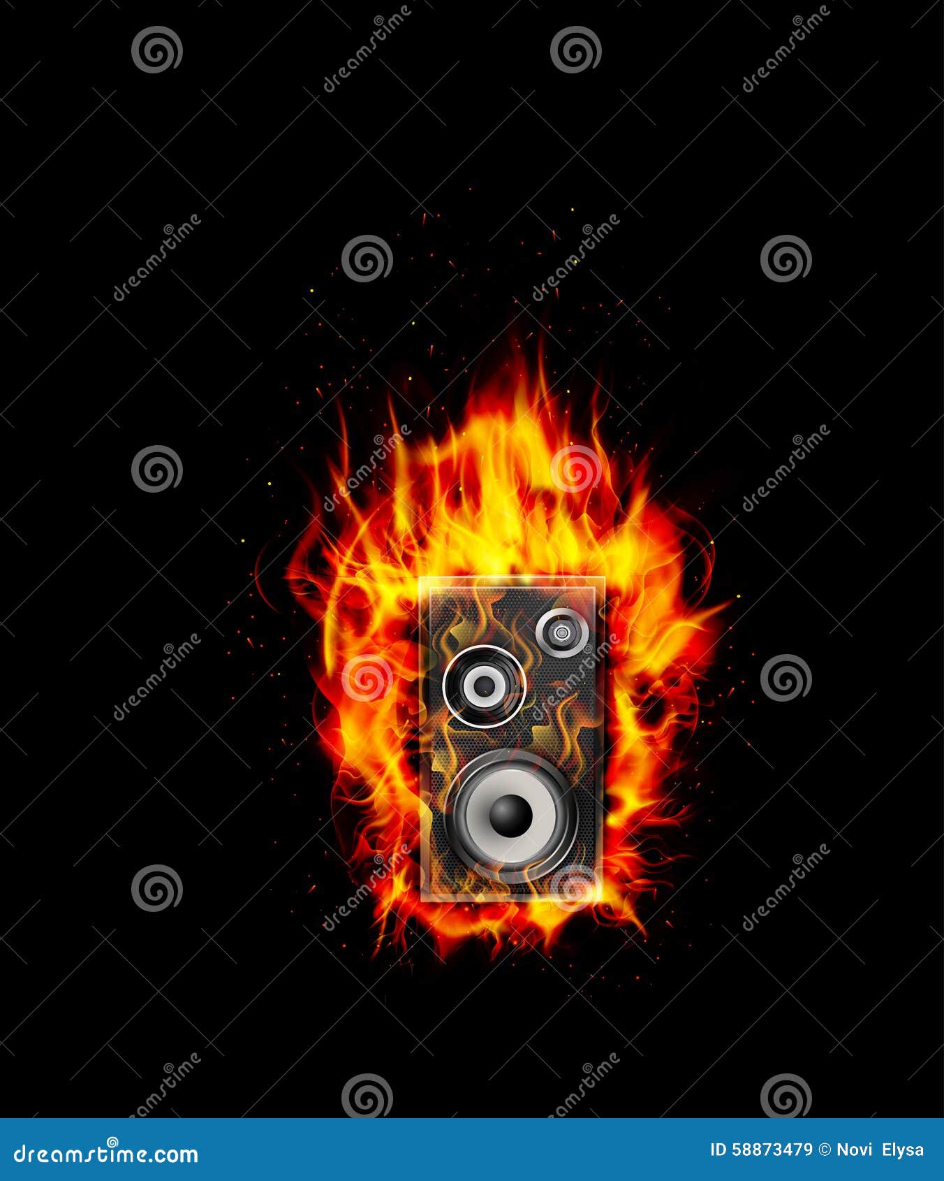Fire Burning Speaker on Black Background Stock Vector Illustration of