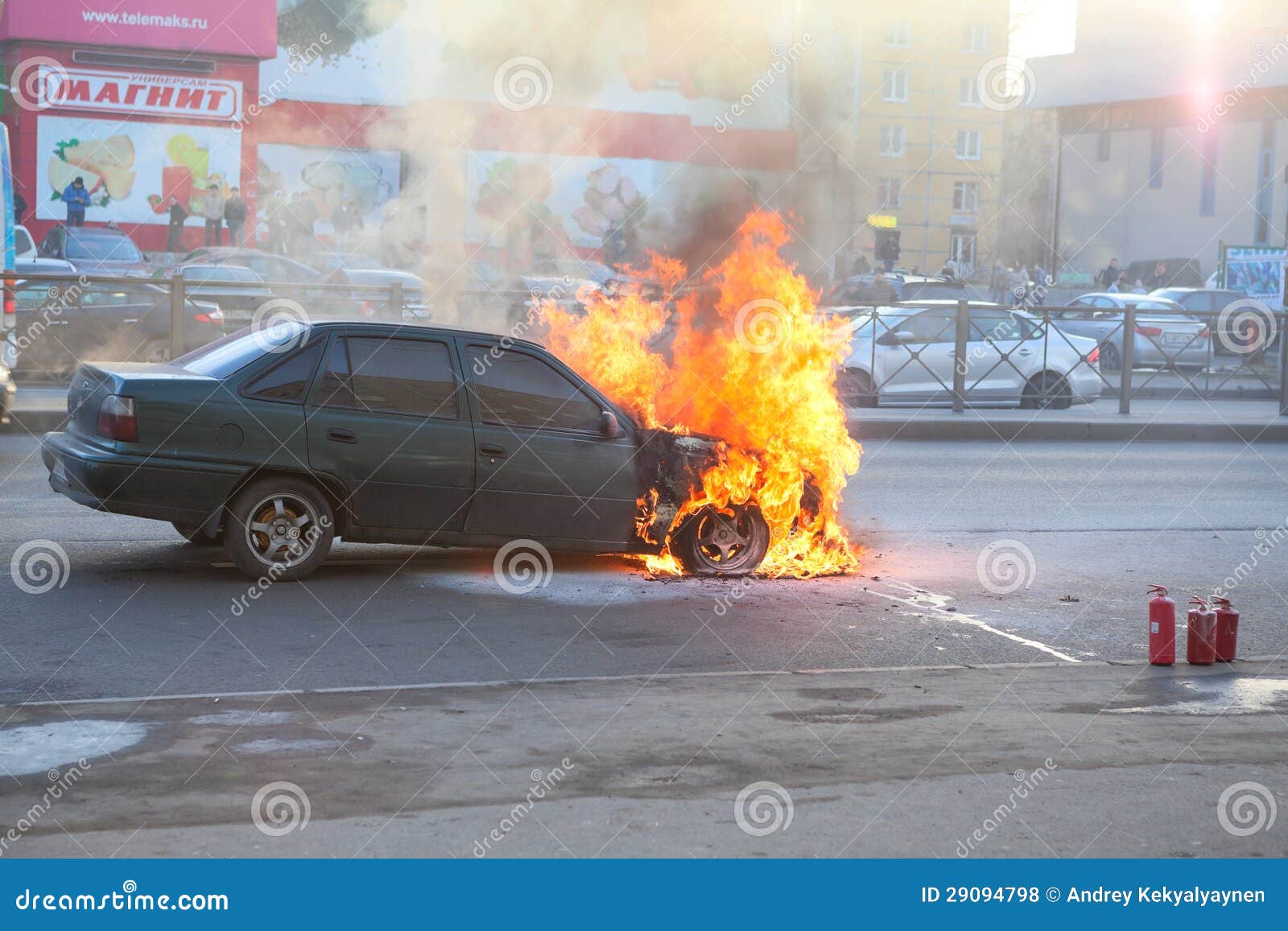 Fire From The Car Engine Hood On City Street Editorial Stock Photo Image 29094798
