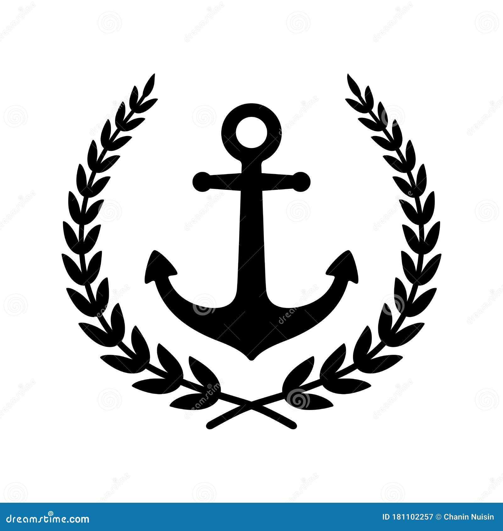 anchor  icon laurel wreath logo boat  pirate helm nautical maritime simple  graphic doodle 