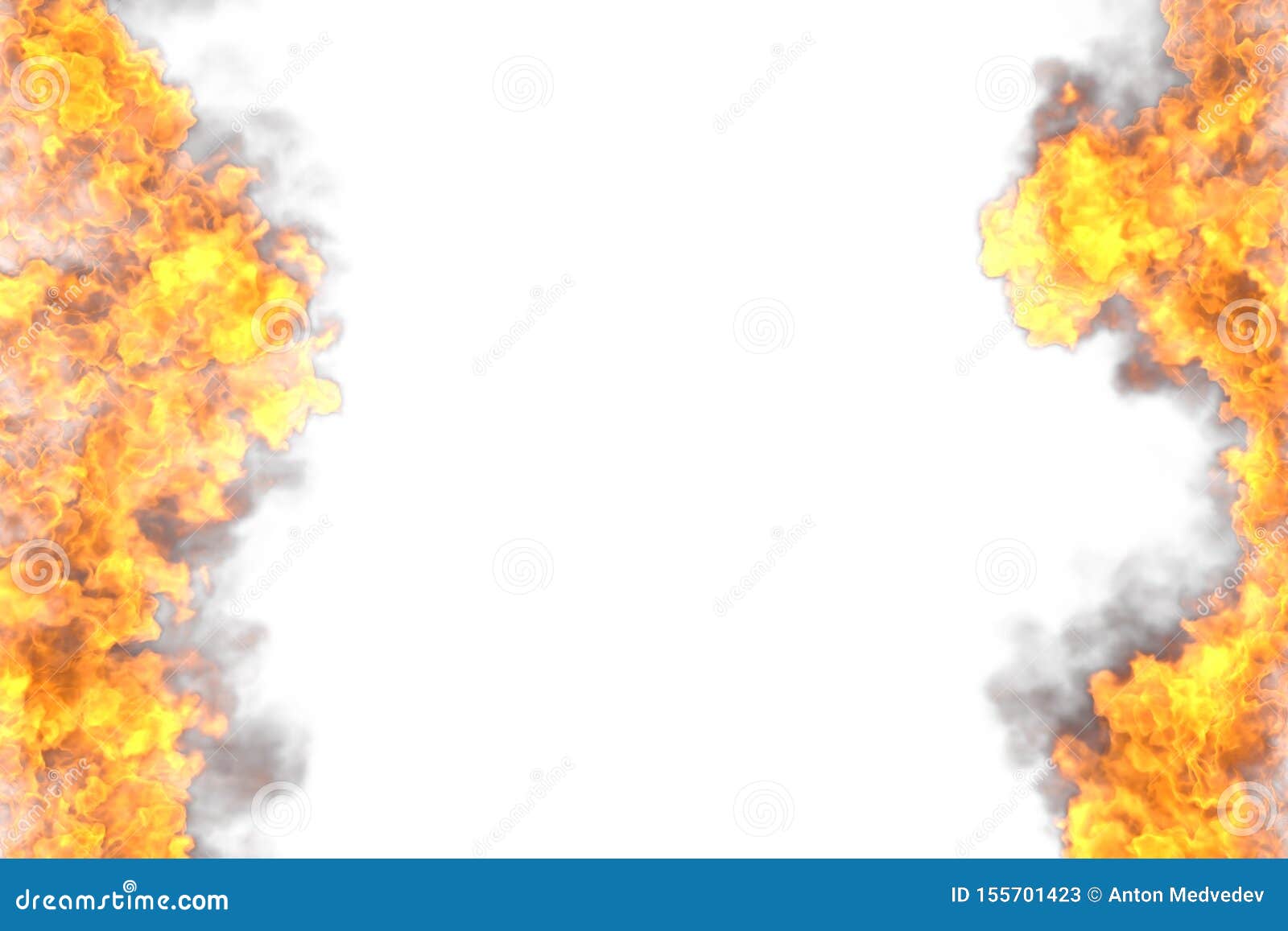 Fire 3D Illustration of Glowing Magic Fire Frame Isolated on White