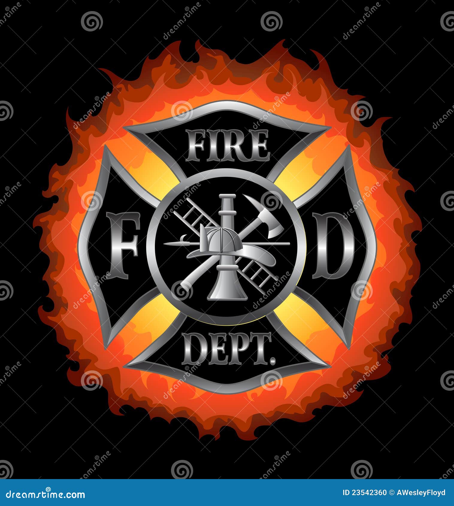 fire department maltese cross with flames