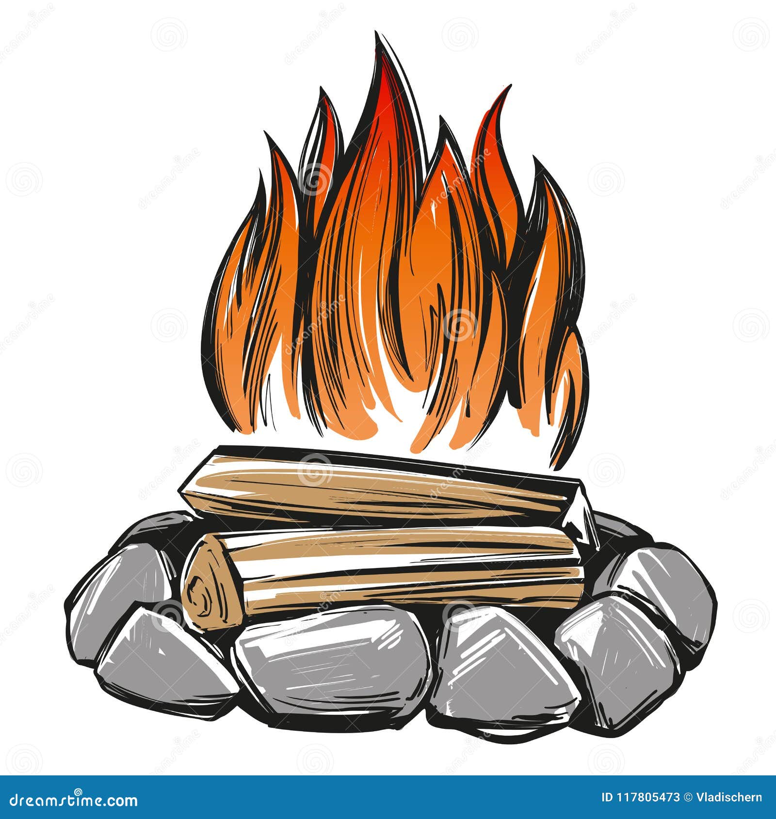 Fire Emblem Rest In The Forest Camping Hand Drawn Vector Illustration Realistic Sketch Stock Vector Illustration Of Campfire Camp 117805473