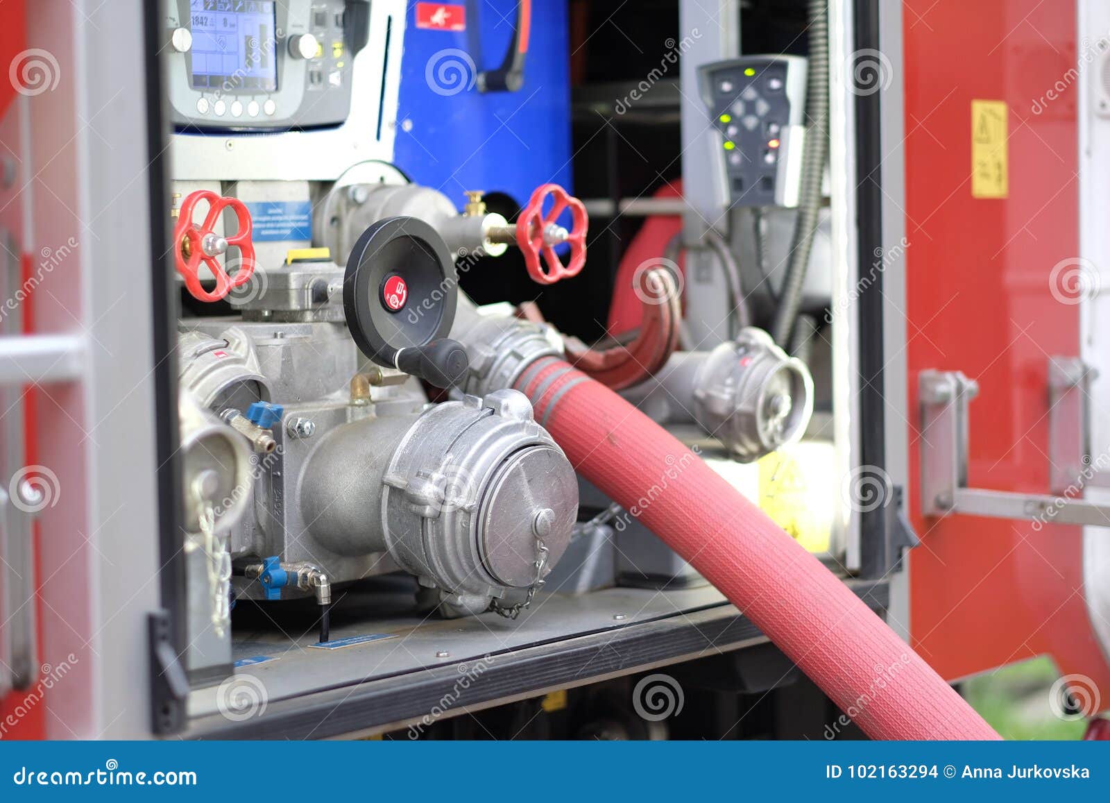 Fire engine compartment stock photo. Image of water 102163294