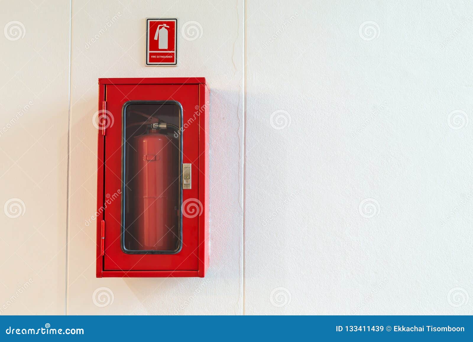 Fire Extinguisher Cabinet On White Wall For Building Security