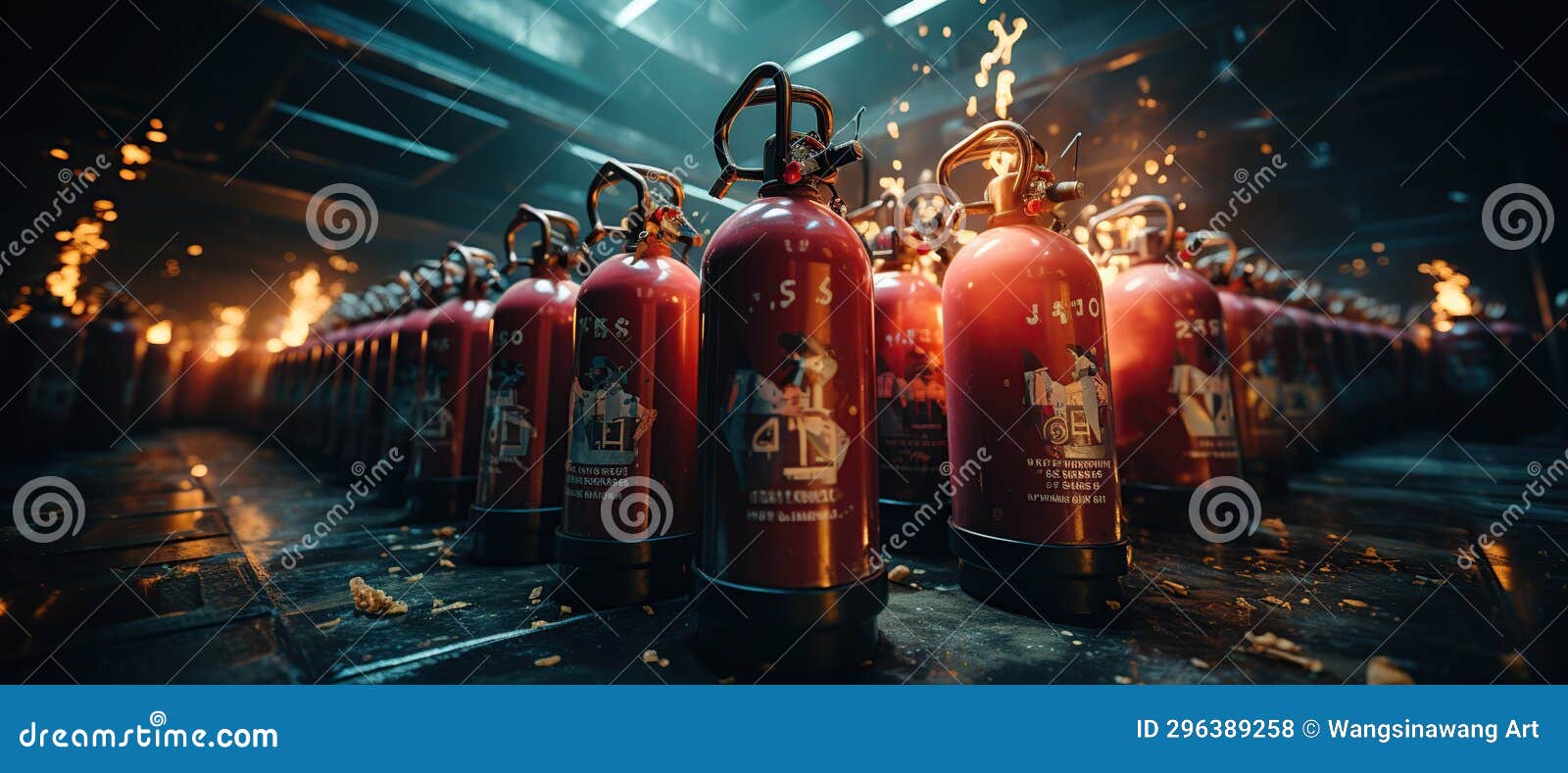 Fire Extinguisher in the Factory at Night Stock Illustration