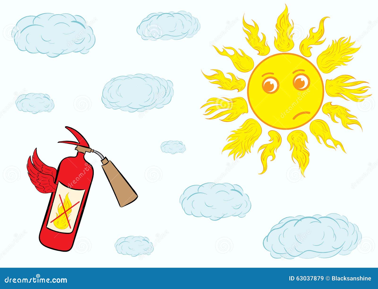 Fire extinguisher and sun stock vector. Illustration of environment