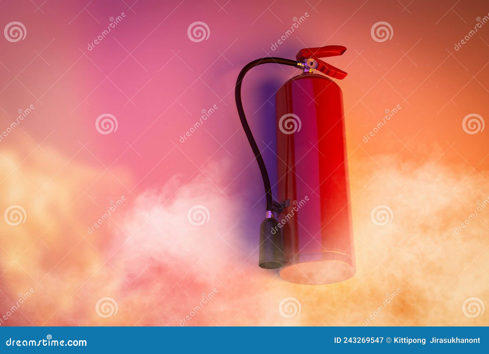 fire extinguisher on wall with smoke