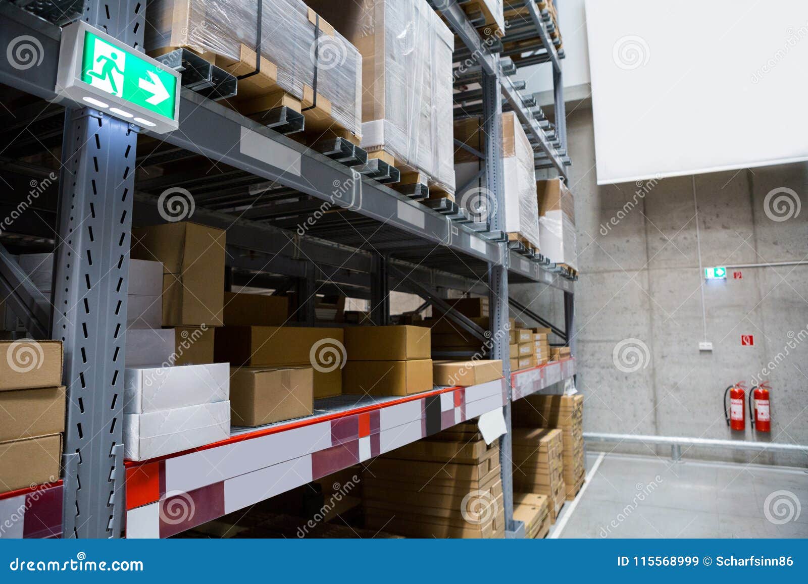 Fire Extinguishers in the Warehouse. Stock Image Image of store