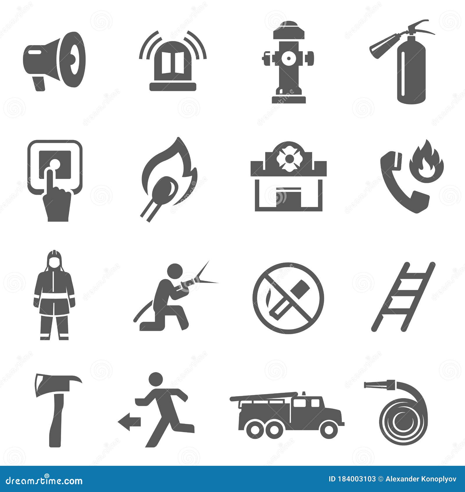 Fire Fighting Icon Set, Firefighter Job and Professional Equipment Stock  Vector - Illustration of connection, industry: 184003103