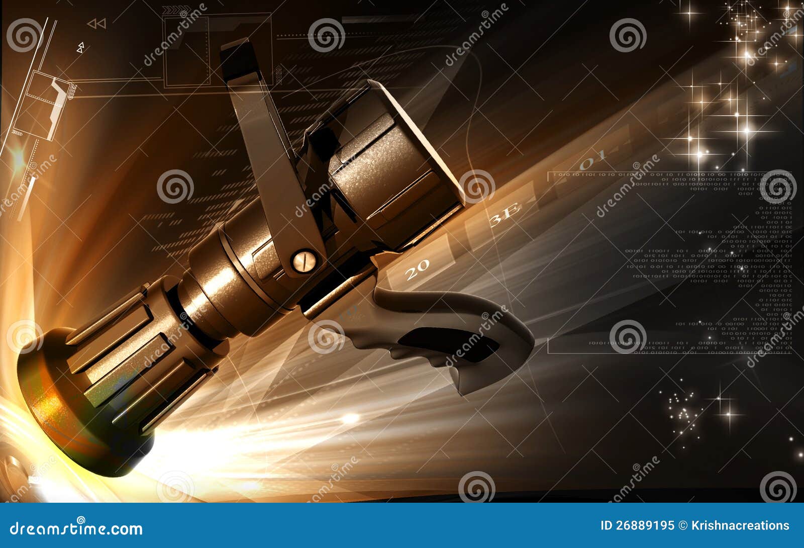 Digital illustration of fire fighting nozzle in colour background