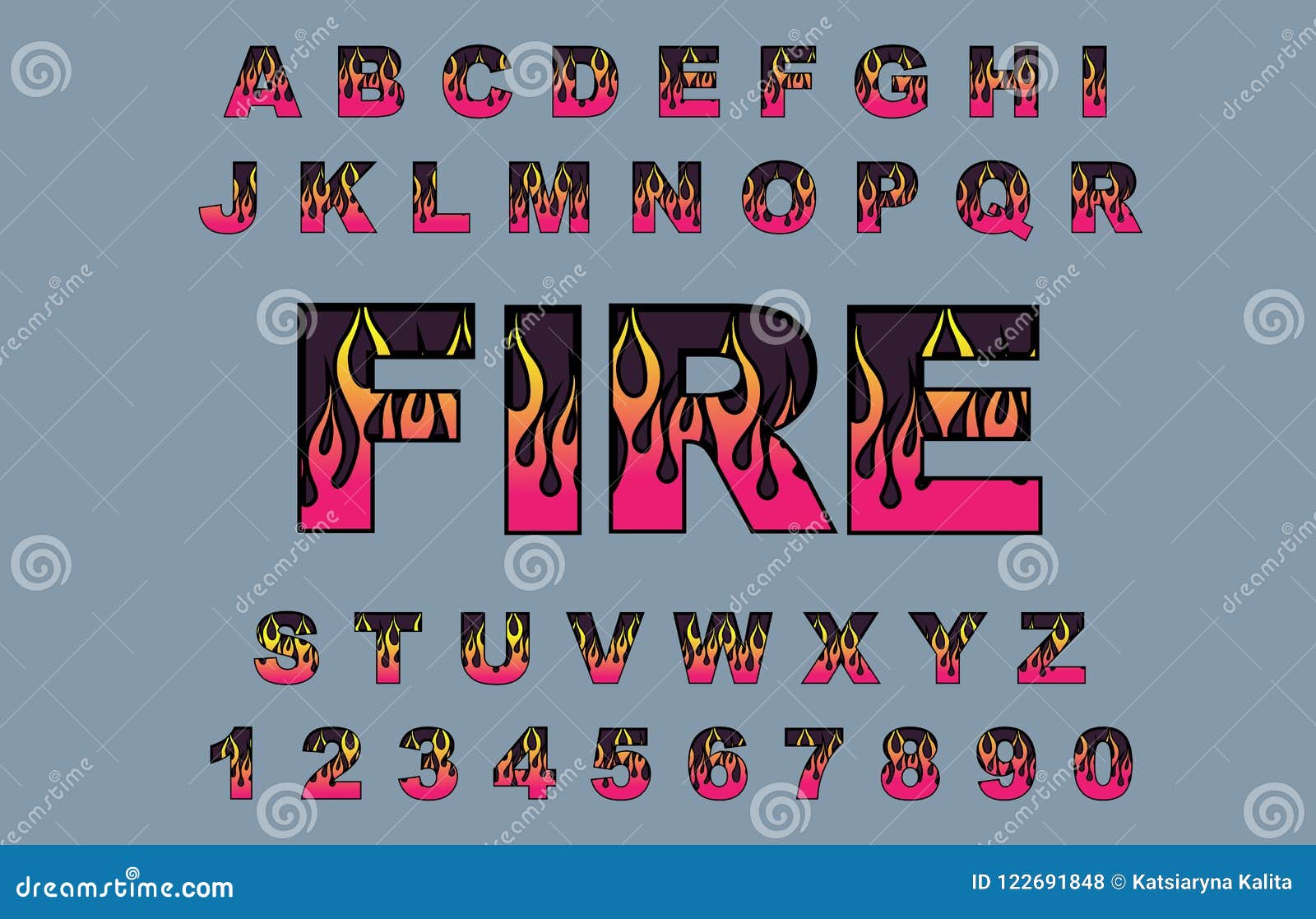 Fire Font Burning ABC Flame Alphabet Fiery Letters Hot Typo Cartoon ...