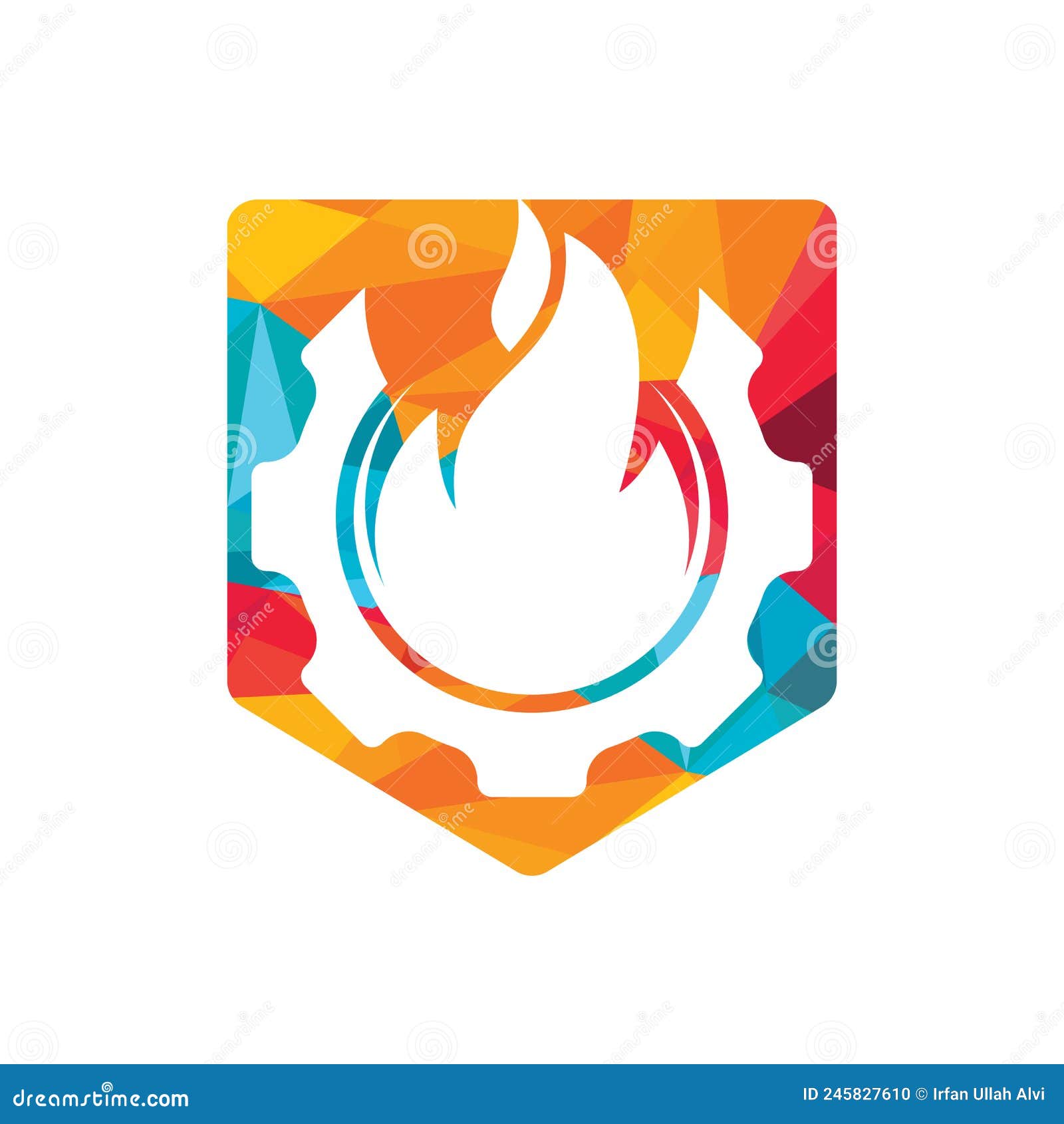 Gear and Fire Vector Logo Design Template. Stock Vector Illustration