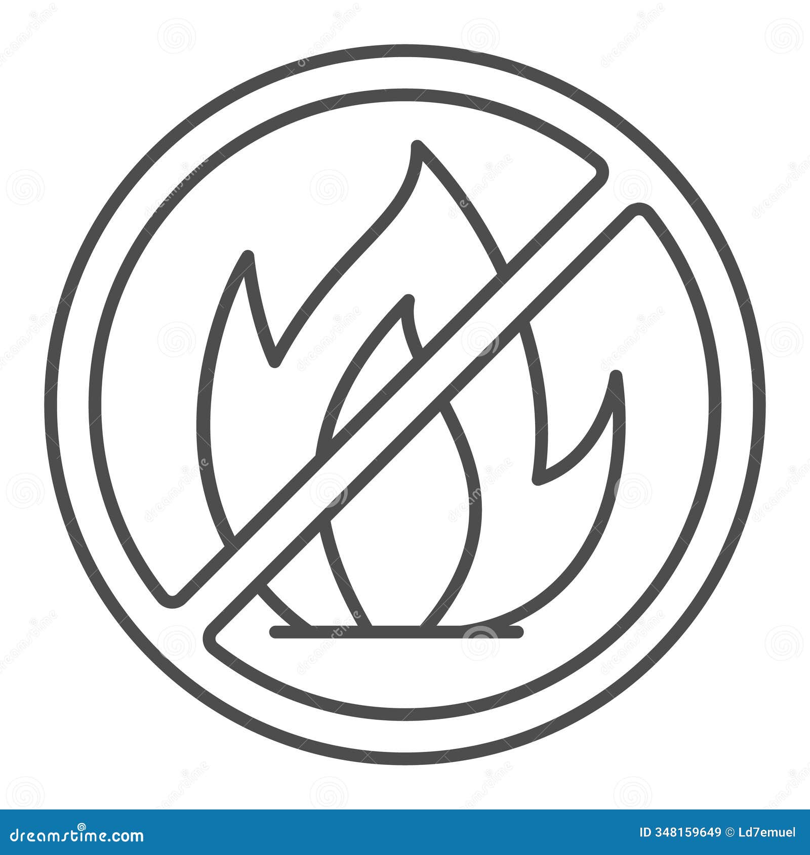 fire flame forbidden thin line icon, no fireplace allowed concept.  graphics. hot flammable gas sign on white