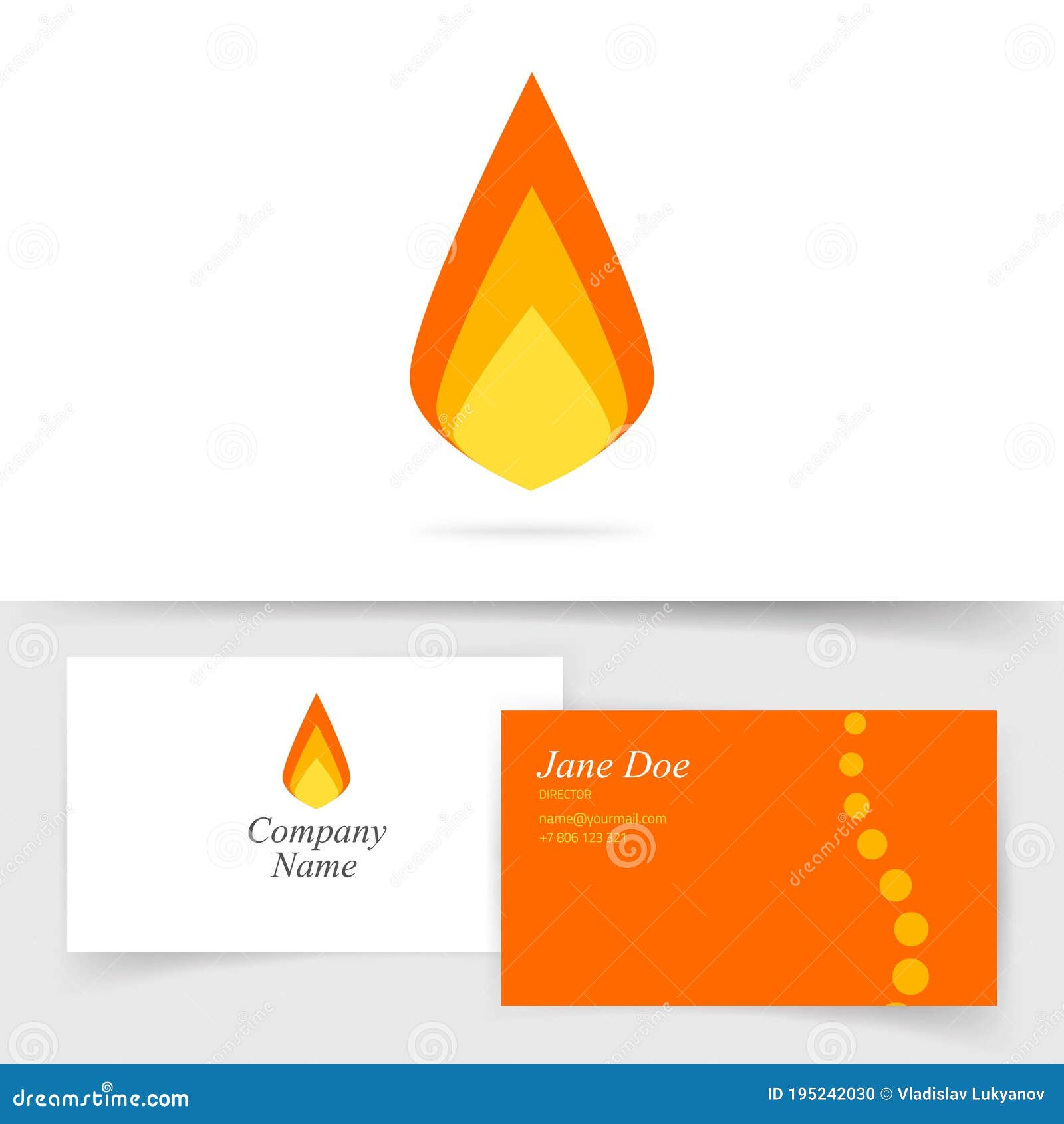 fire flame logo icon  flat cartoon on business card template , ignite blaze geometric symmetric , idea