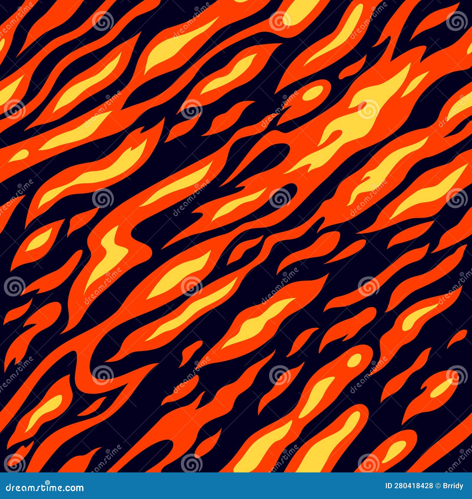 Fire Flame Vector Seamless Pattern. Abstract Burn Fire Texture in
