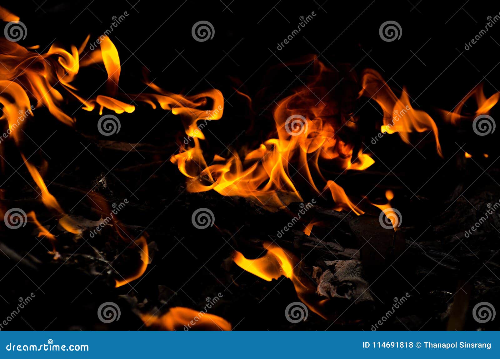 fire flames on black background.