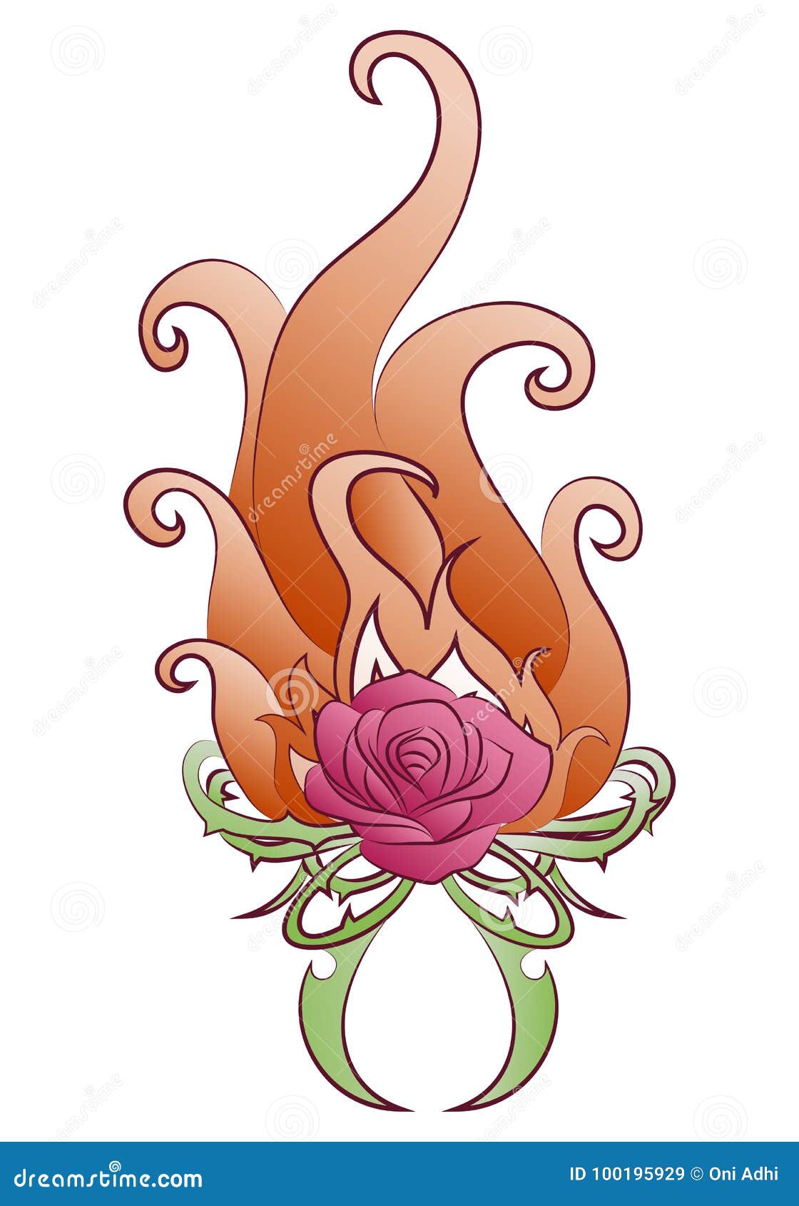 Fire flower tattoo stock illustration. Illustration of white 100195929