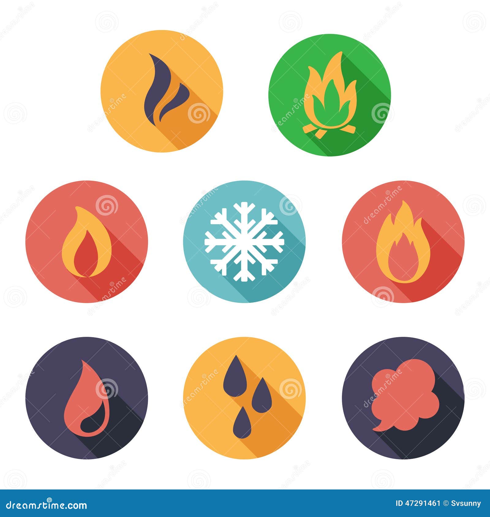 Fire, Freeze, Steam, Water Icons. Flat Style Stock Vector