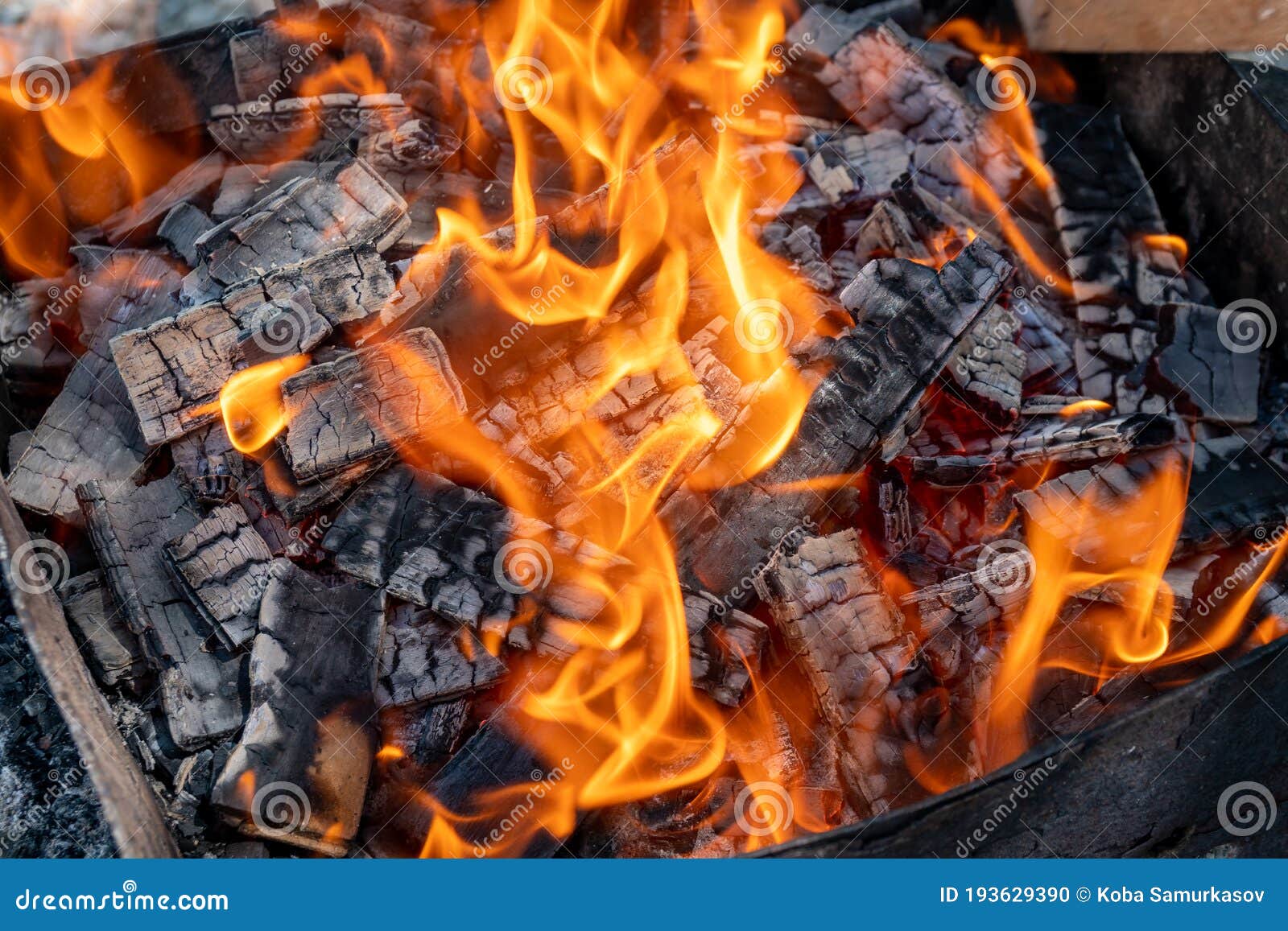 The Fire in the Grill, Burning Coals, Firewood Burn Stock Photo Image