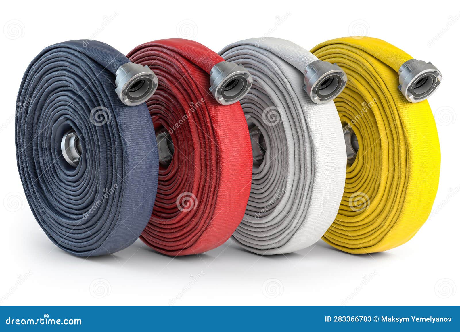 Fire Hose Soft Pipes of Different Colors Isolated on White. Firefighter ...