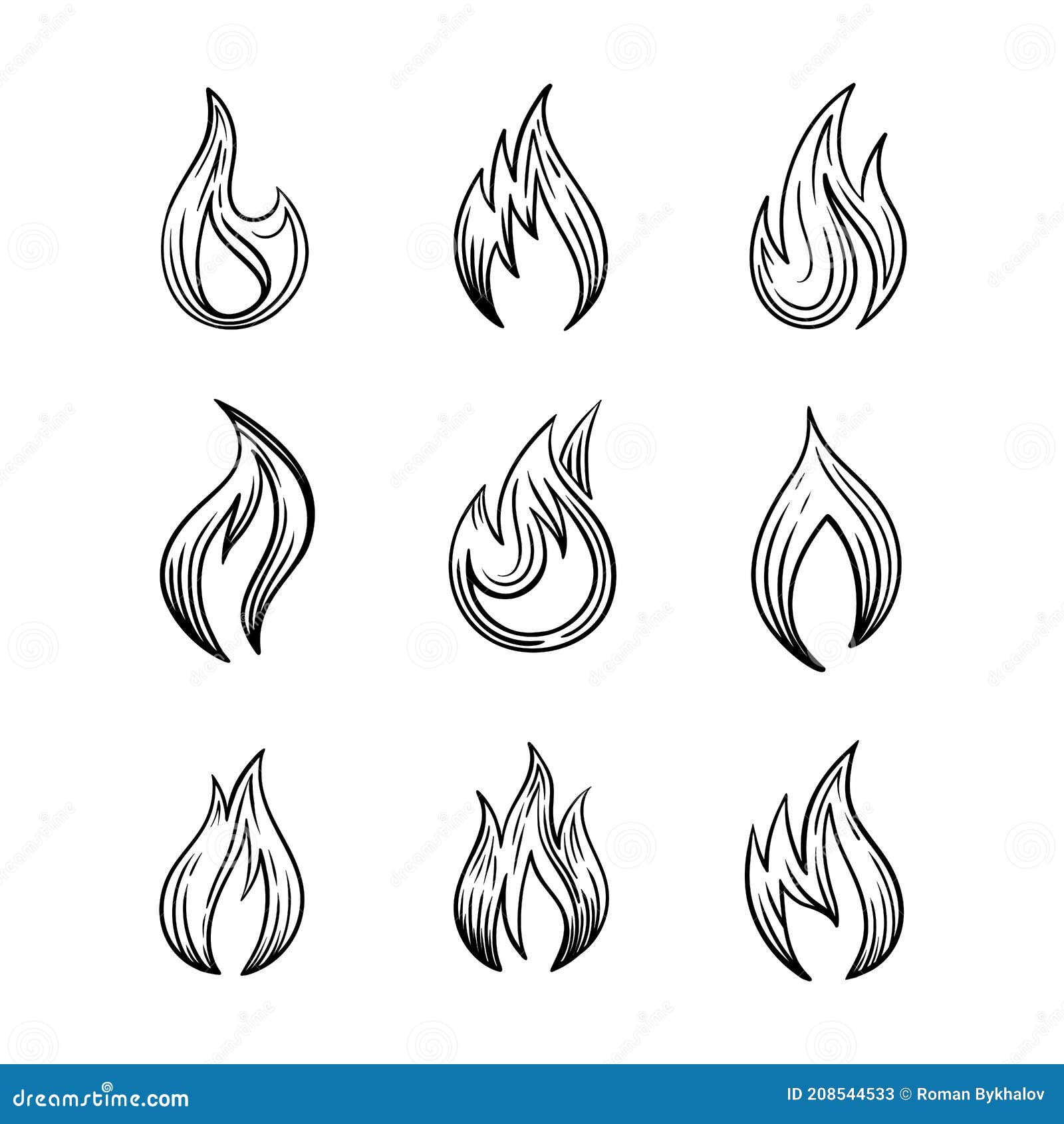 Colored flame fire. It can be used for tattoos and other designs