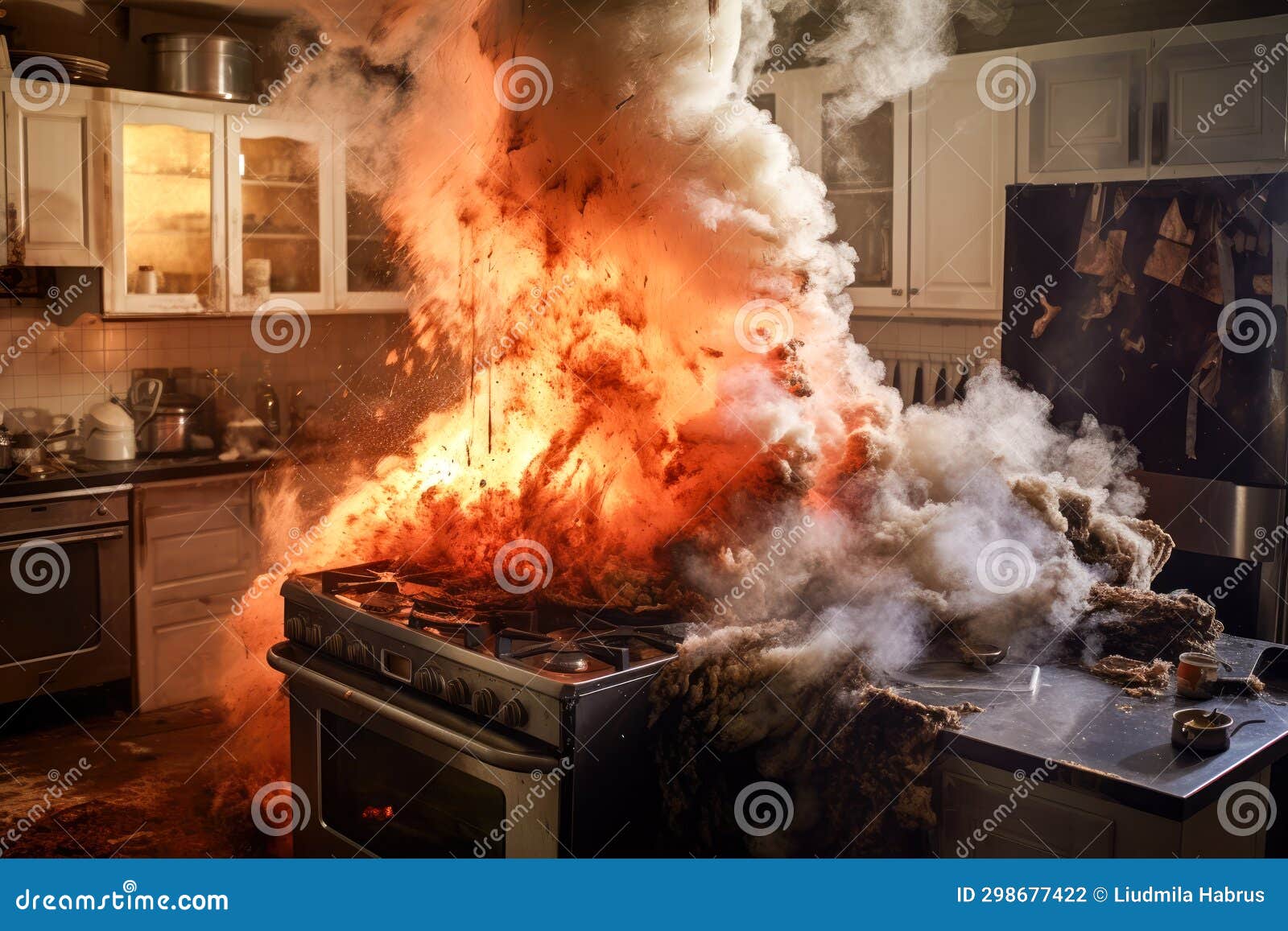 Fire in the Kitchen of a Restaurant. Generative AI Stock Photo Image