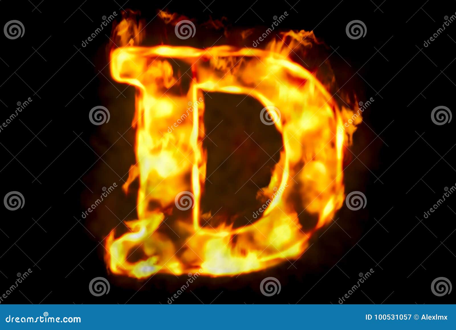 Fire Letter D of Burning Flame Light, 3D Rendering Stock Illustration ...