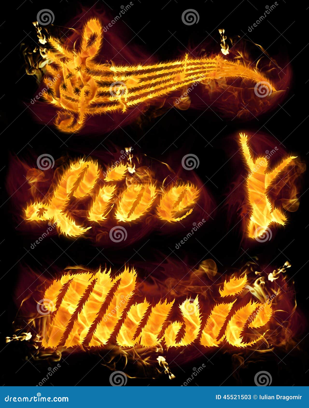 Fire Live Music Text and Stave Stock Illustration Illustration of