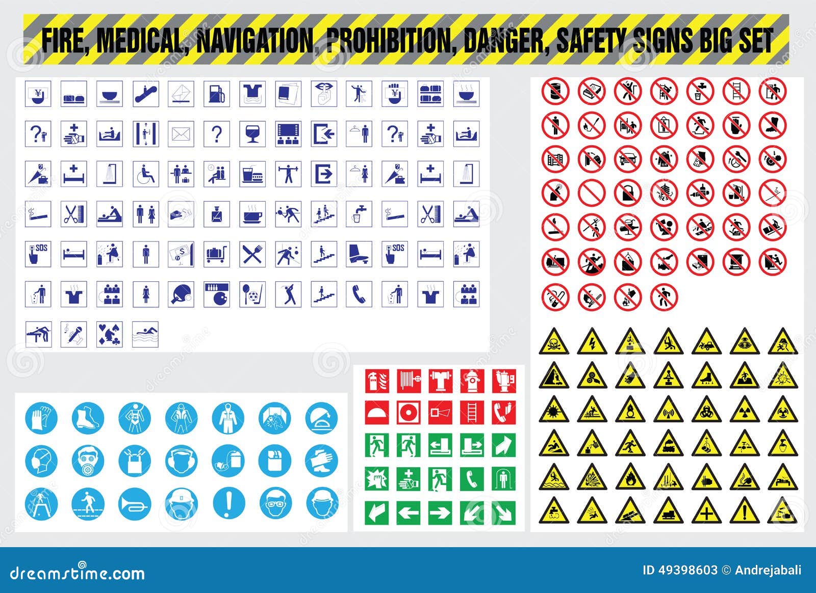 fire medical navigation prohibition danger safety signs set