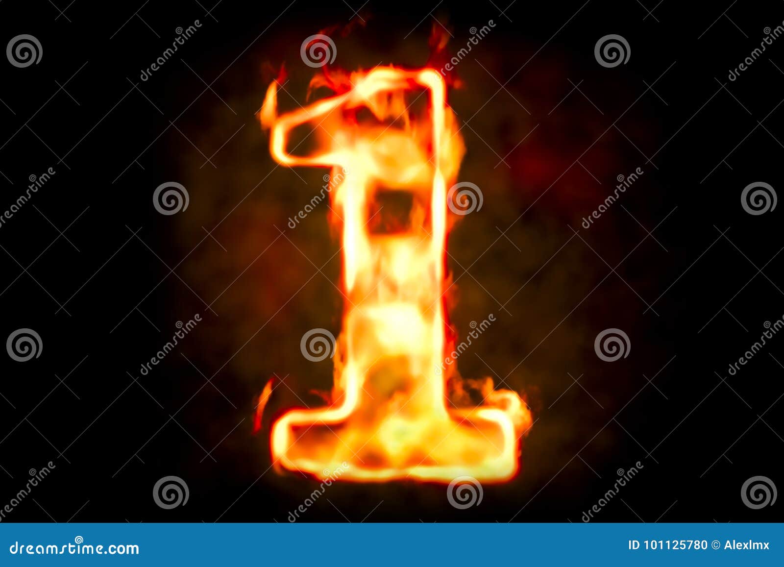 Fire Number 1 of Burning Flame Light, 3D Stock Illustration