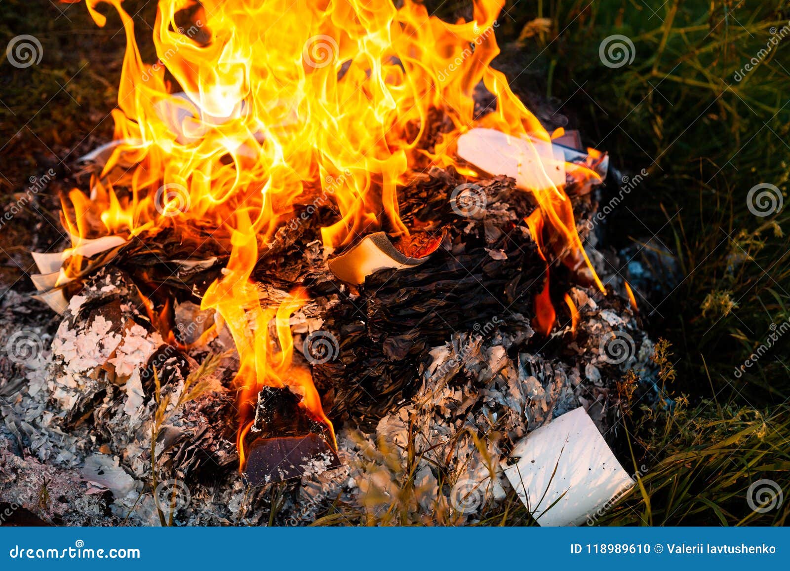 Fire from Old Unknown Photographs at Summer Evening Stock Photo - Image ...