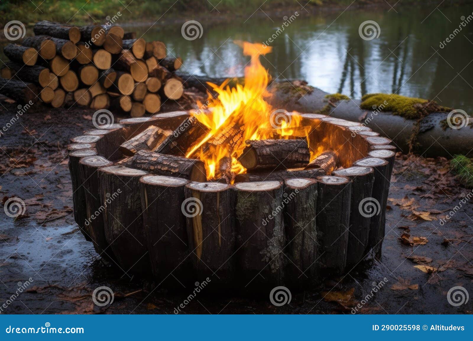 Fire Pit with Burnt Logs and Scattered Ashes Stock Photo Image of