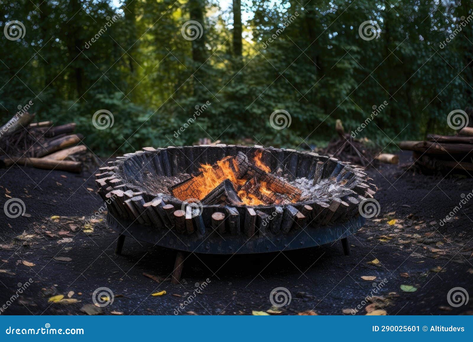 Fire Pit with Burnt Logs and Scattered Ashes Stock Image Image of