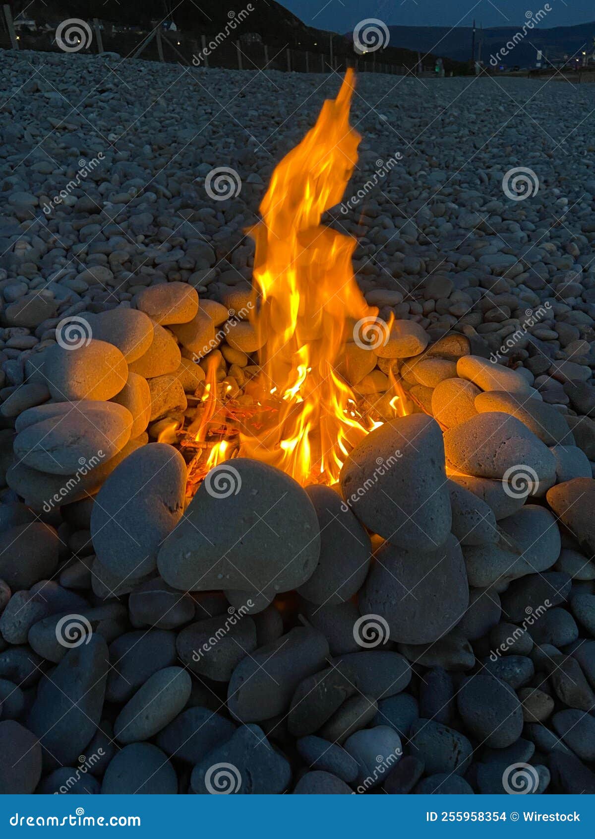 Fire Pit on a Rocky Beach at Night Stock Photo Image of rocky, fiery