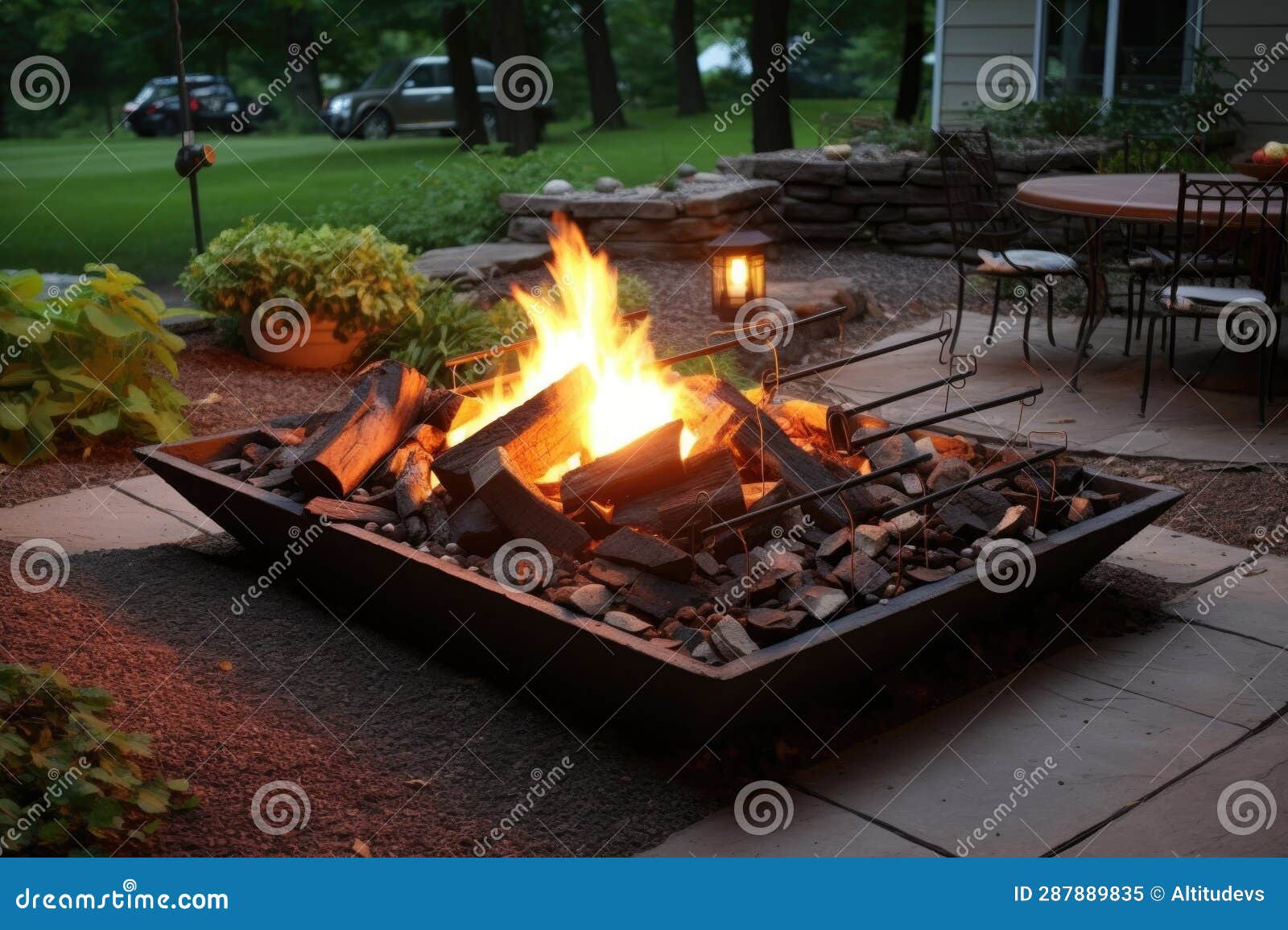 Fire Pit with Skewers Roasting Marshmallows for Smores Stock Image Image of marshmallows
